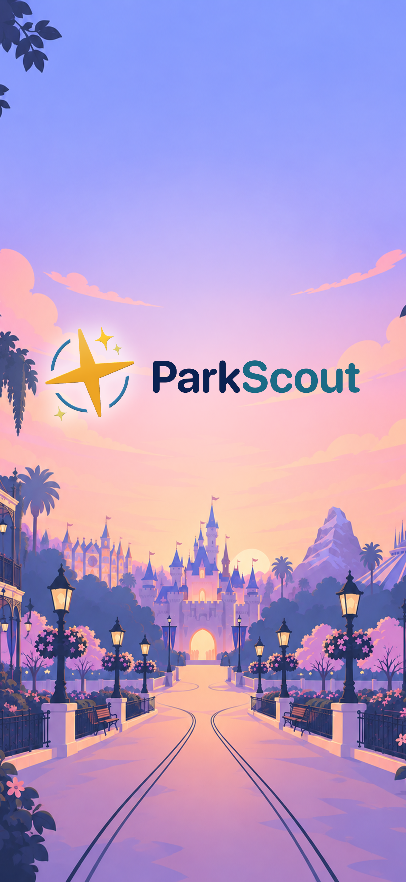 Park Scout launch screen with its logo over an illustrated park scene